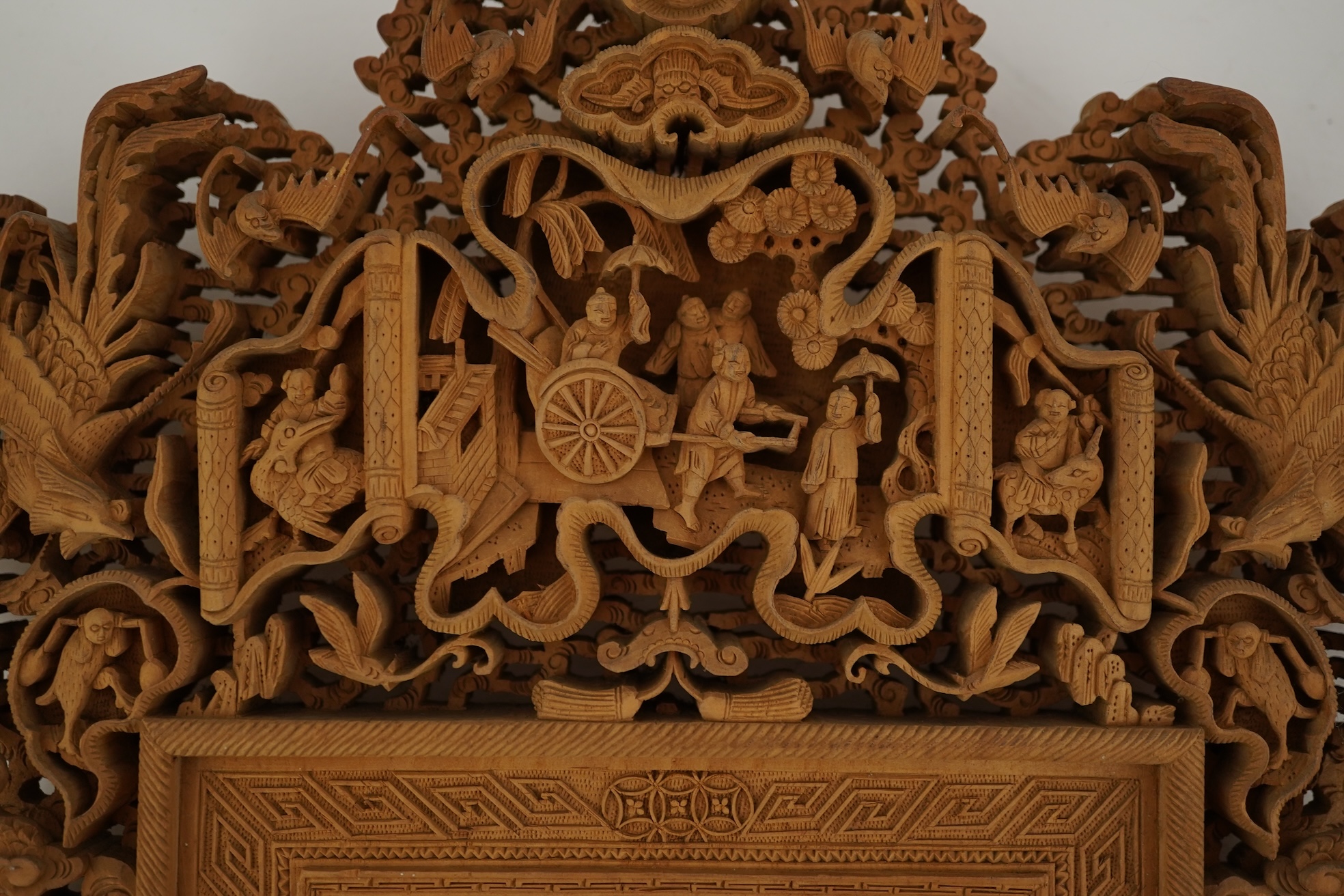 A pair of Chinese carved sandalwood frames, late 19th century
